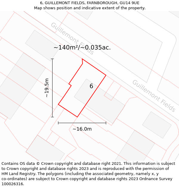 6, GUILLEMONT FIELDS, FARNBOROUGH, GU14 9UE: Plot and title map