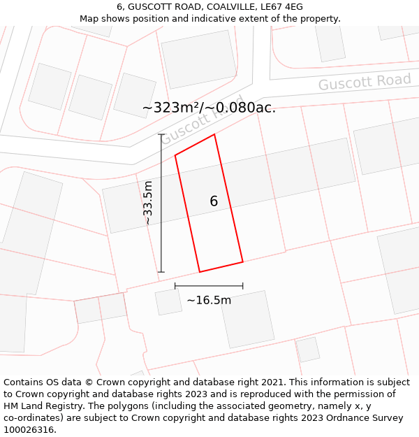 6, GUSCOTT ROAD, COALVILLE, LE67 4EG: Plot and title map