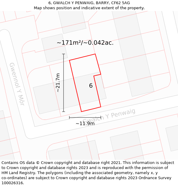 6, GWALCH Y PENWAIG, BARRY, CF62 5AG: Plot and title map