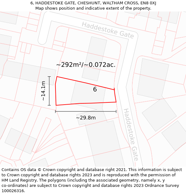 6, HADDESTOKE GATE, CHESHUNT, WALTHAM CROSS, EN8 0XJ: Plot and title map