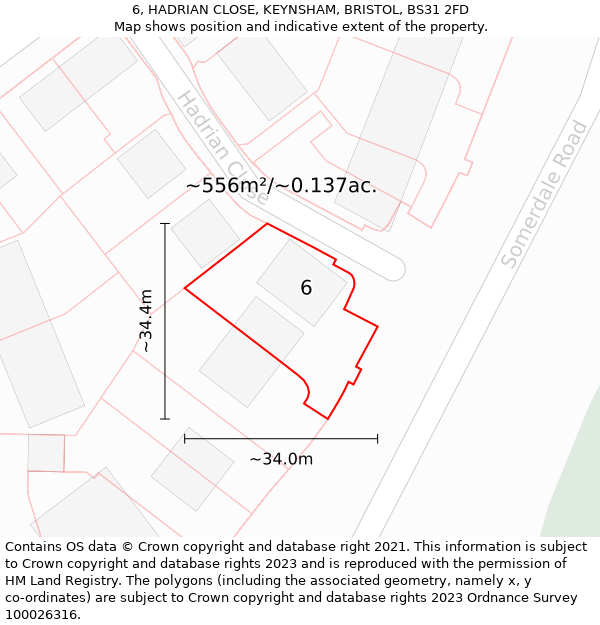 6, HADRIAN CLOSE, KEYNSHAM, BRISTOL, BS31 2FD: Plot and title map