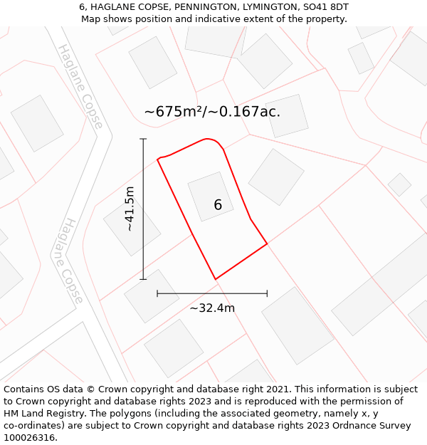 6, HAGLANE COPSE, PENNINGTON, LYMINGTON, SO41 8DT: Plot and title map