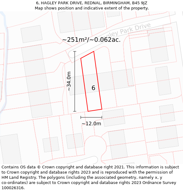 6, HAGLEY PARK DRIVE, REDNAL, BIRMINGHAM, B45 9JZ: Plot and title map