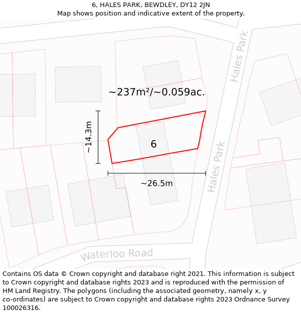 6, HALES PARK, BEWDLEY, DY12 2JN: Plot and title map