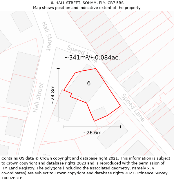 6, HALL STREET, SOHAM, ELY, CB7 5BS: Plot and title map