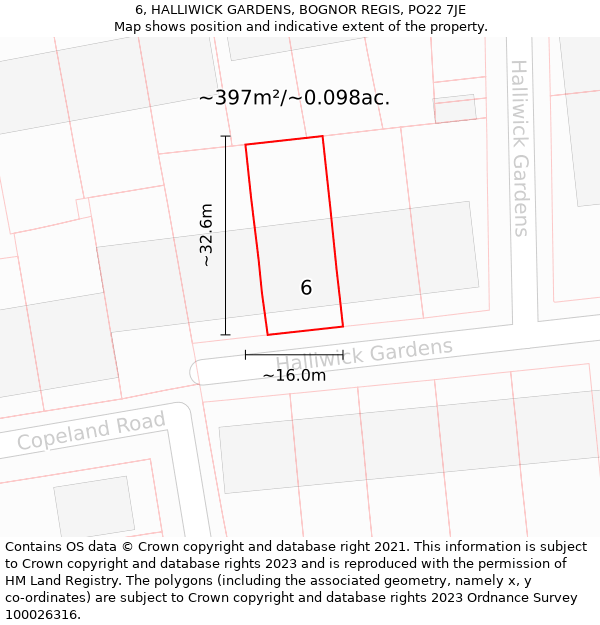 6, HALLIWICK GARDENS, BOGNOR REGIS, PO22 7JE: Plot and title map