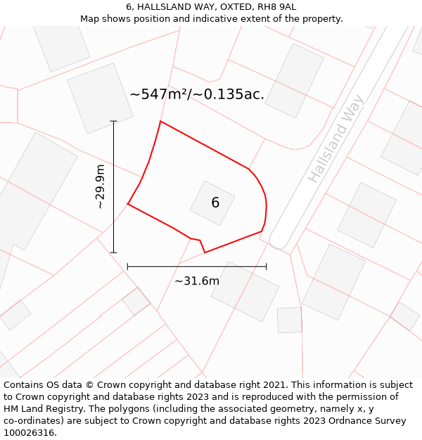 6, HALLSLAND WAY, OXTED, RH8 9AL: Plot and title map