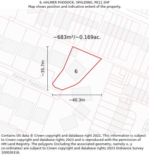 6, HALMER PADDOCK, SPALDING, PE11 2HF: Plot and title map