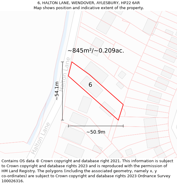 6, HALTON LANE, WENDOVER, AYLESBURY, HP22 6AR: Plot and title map