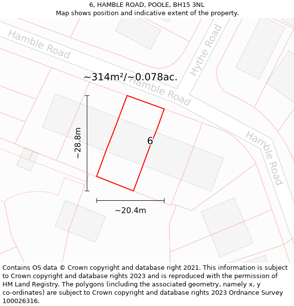 6, HAMBLE ROAD, POOLE, BH15 3NL: Plot and title map
