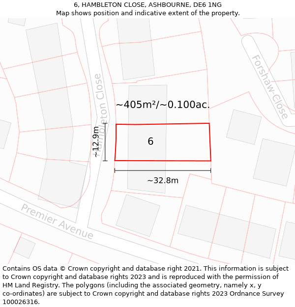 6, HAMBLETON CLOSE, ASHBOURNE, DE6 1NG: Plot and title map