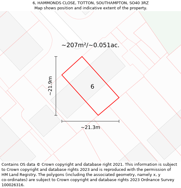 6, HAMMONDS CLOSE, TOTTON, SOUTHAMPTON, SO40 3RZ: Plot and title map