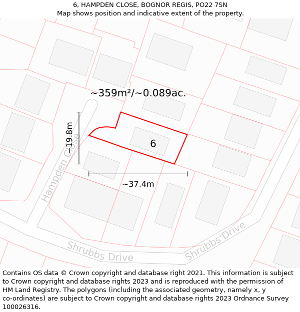 6, HAMPDEN CLOSE, BOGNOR REGIS, PO22 7SN: Plot and title map