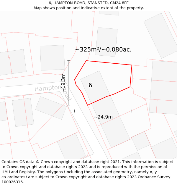 6, HAMPTON ROAD, STANSTED, CM24 8FE: Plot and title map