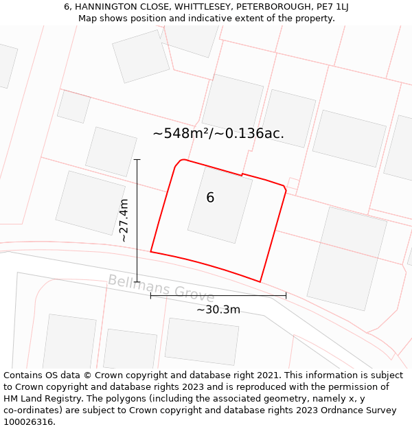 6, HANNINGTON CLOSE, WHITTLESEY, PETERBOROUGH, PE7 1LJ: Plot and title map