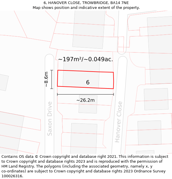 6, HANOVER CLOSE, TROWBRIDGE, BA14 7NE: Plot and title map