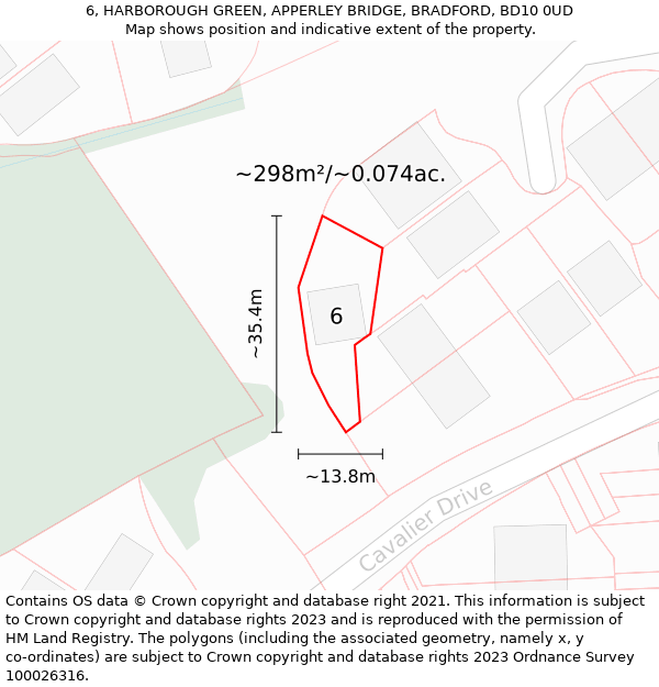 6, HARBOROUGH GREEN, APPERLEY BRIDGE, BRADFORD, BD10 0UD: Plot and title map