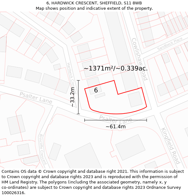 6, HARDWICK CRESCENT, SHEFFIELD, S11 8WB: Plot and title map