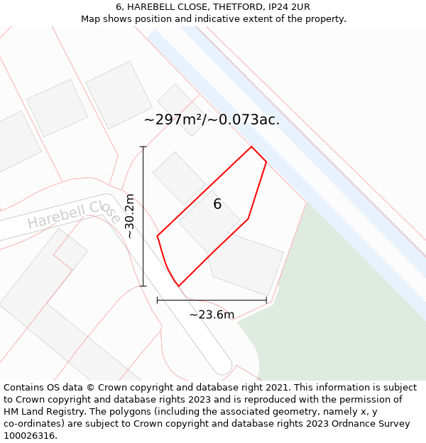 6, HAREBELL CLOSE, THETFORD, IP24 2UR: Plot and title map