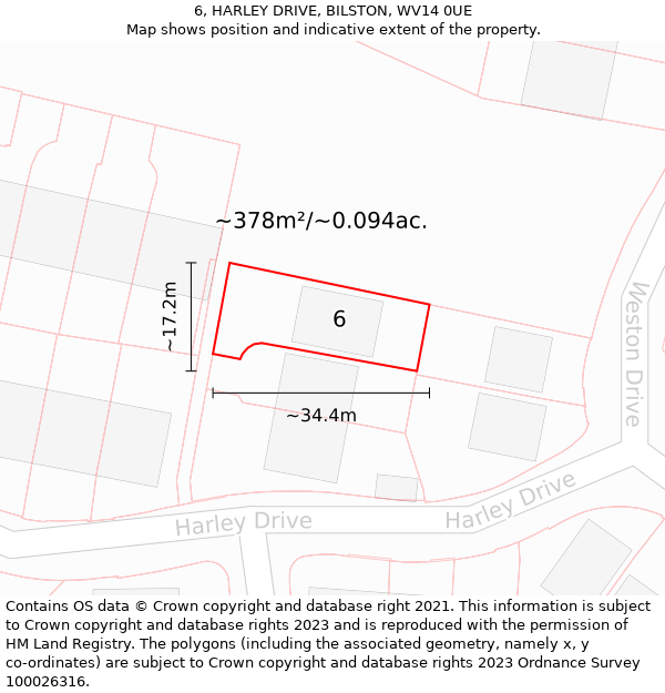 6, HARLEY DRIVE, BILSTON, WV14 0UE: Plot and title map