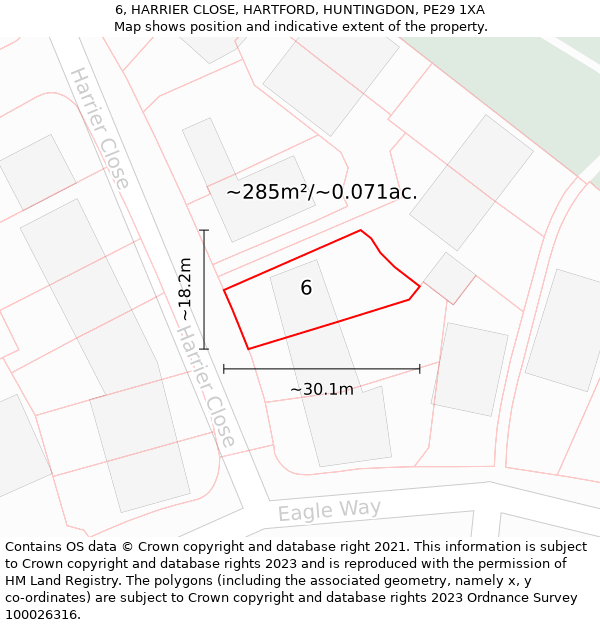 6, HARRIER CLOSE, HARTFORD, HUNTINGDON, PE29 1XA: Plot and title map