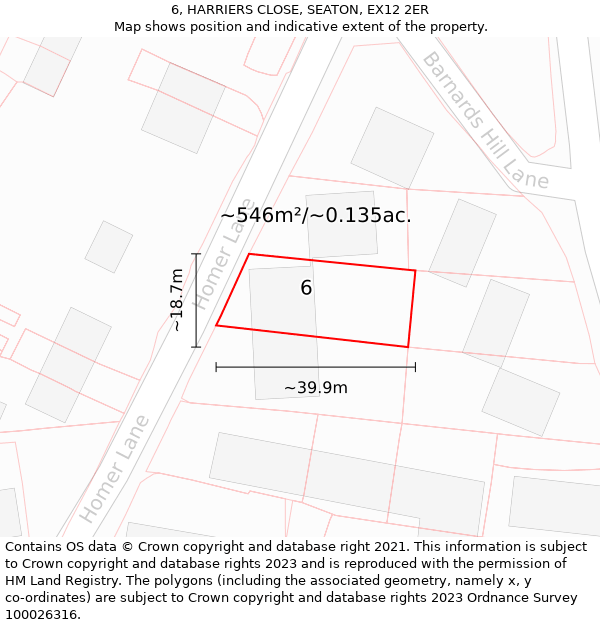 6, HARRIERS CLOSE, SEATON, EX12 2ER: Plot and title map