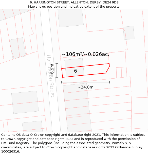 6, HARRINGTON STREET, ALLENTON, DERBY, DE24 9DB: Plot and title map