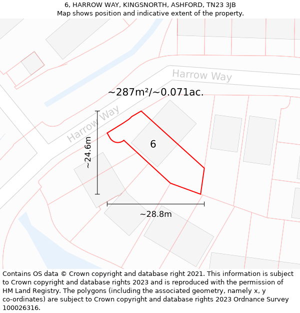 6, HARROW WAY, KINGSNORTH, ASHFORD, TN23 3JB: Plot and title map