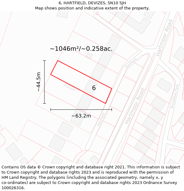 6, HARTFIELD, DEVIZES, SN10 5JH: Plot and title map