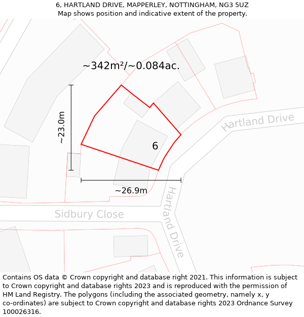 6, HARTLAND DRIVE, MAPPERLEY, NOTTINGHAM, NG3 5UZ: Plot and title map