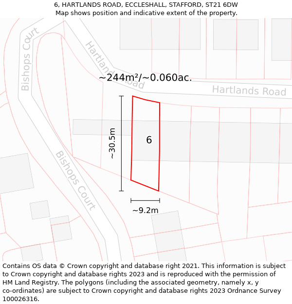 6, HARTLANDS ROAD, ECCLESHALL, STAFFORD, ST21 6DW: Plot and title map