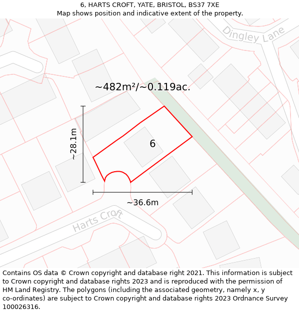 6, HARTS CROFT, YATE, BRISTOL, BS37 7XE: Plot and title map