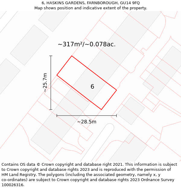 6, HASKINS GARDENS, FARNBOROUGH, GU14 9FQ: Plot and title map