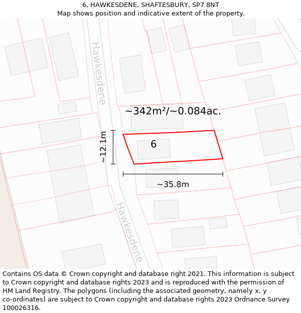 6, HAWKESDENE, SHAFTESBURY, SP7 8NT: Plot and title map