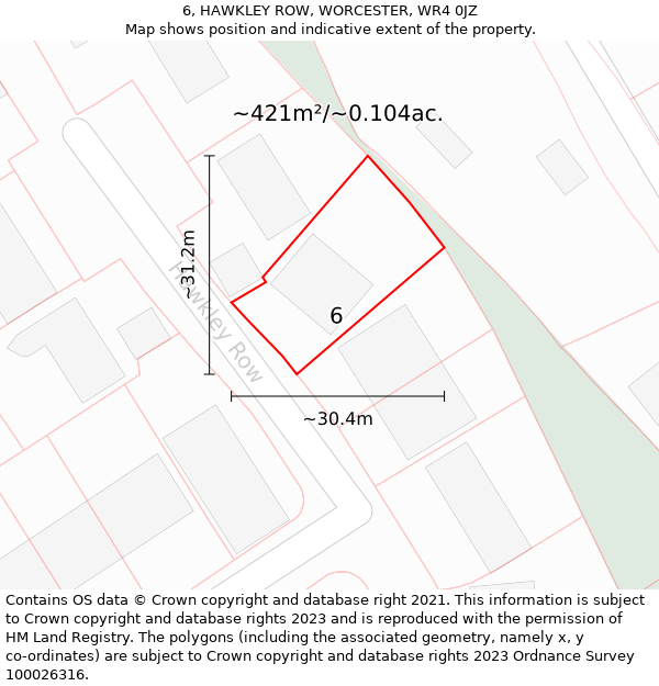 6, HAWKLEY ROW, WORCESTER, WR4 0JZ: Plot and title map