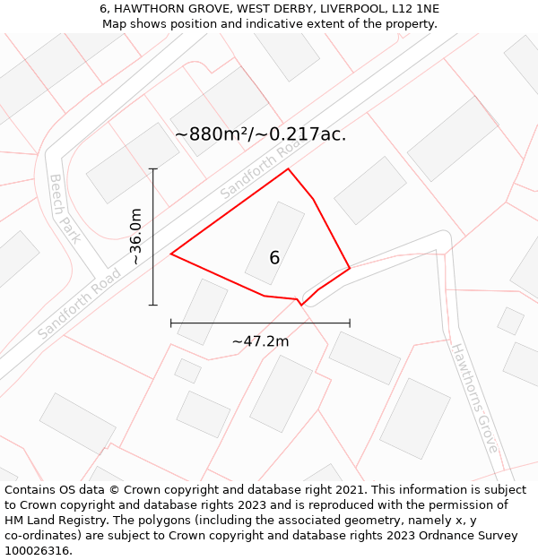 6, HAWTHORN GROVE, WEST DERBY, LIVERPOOL, L12 1NE: Plot and title map