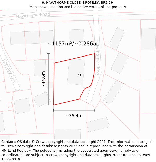 6, HAWTHORNE CLOSE, BROMLEY, BR1 2HJ: Plot and title map