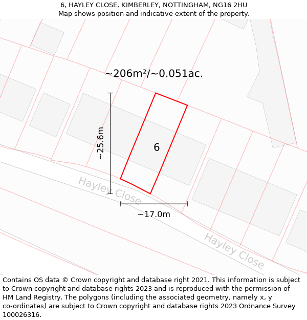 6, HAYLEY CLOSE, KIMBERLEY, NOTTINGHAM, NG16 2HU: Plot and title map