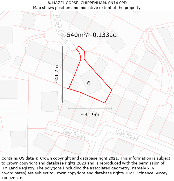 6, HAZEL COPSE, CHIPPENHAM, SN14 0PD: Plot and title map