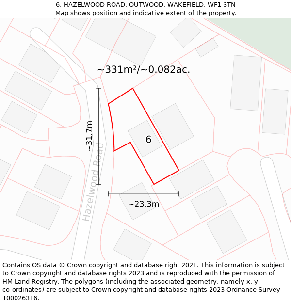 6, HAZELWOOD ROAD, OUTWOOD, WAKEFIELD, WF1 3TN: Plot and title map