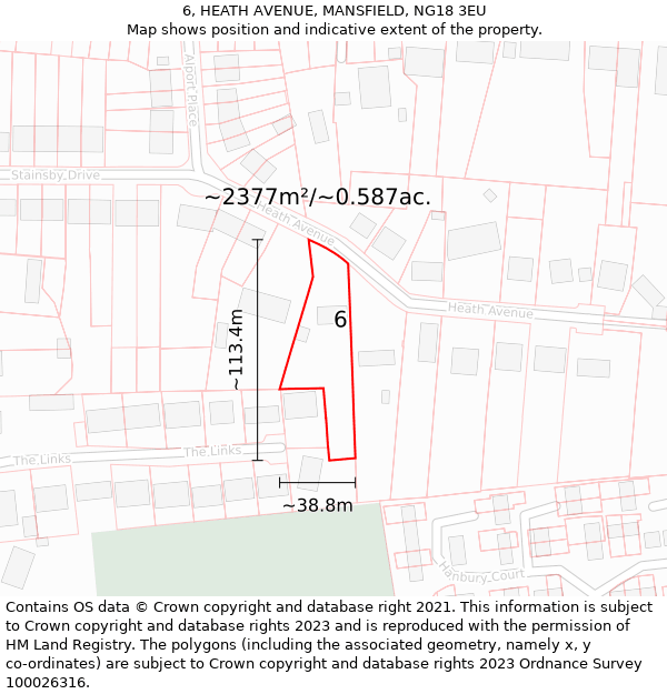 6, HEATH AVENUE, MANSFIELD, NG18 3EU: Plot and title map