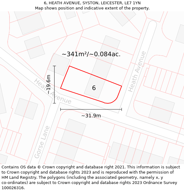 6, HEATH AVENUE, SYSTON, LEICESTER, LE7 1YN: Plot and title map