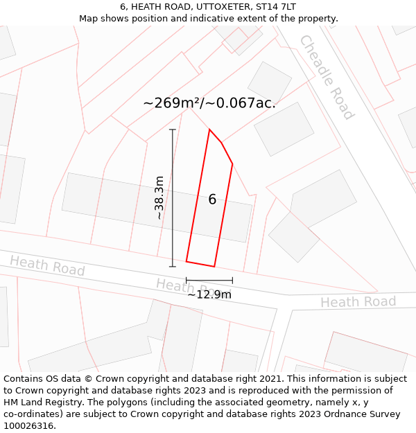 6, HEATH ROAD, UTTOXETER, ST14 7LT: Plot and title map