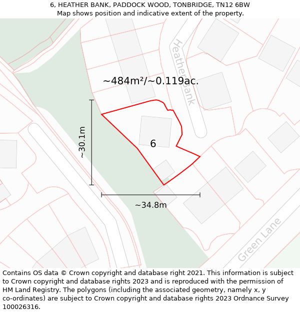 6, HEATHER BANK, PADDOCK WOOD, TONBRIDGE, TN12 6BW: Plot and title map