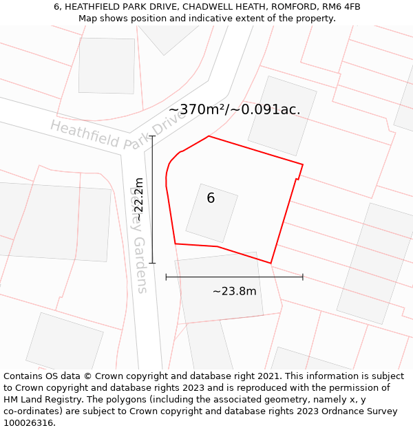 6, HEATHFIELD PARK DRIVE, CHADWELL HEATH, ROMFORD, RM6 4FB: Plot and title map