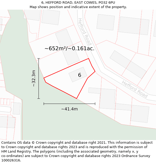6, HEFFORD ROAD, EAST COWES, PO32 6PU: Plot and title map
