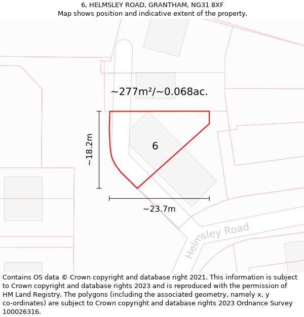 6, HELMSLEY ROAD, GRANTHAM, NG31 8XF: Plot and title map