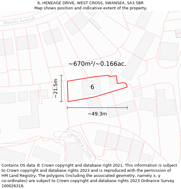 6, HENEAGE DRIVE, WEST CROSS, SWANSEA, SA3 5BR: Plot and title map