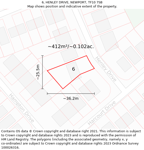 6, HENLEY DRIVE, NEWPORT, TF10 7SB: Plot and title map