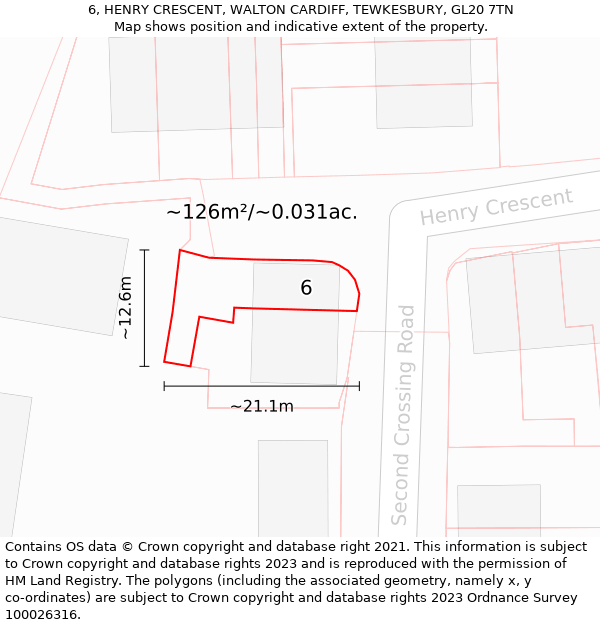 6, HENRY CRESCENT, WALTON CARDIFF, TEWKESBURY, GL20 7TN: Plot and title map